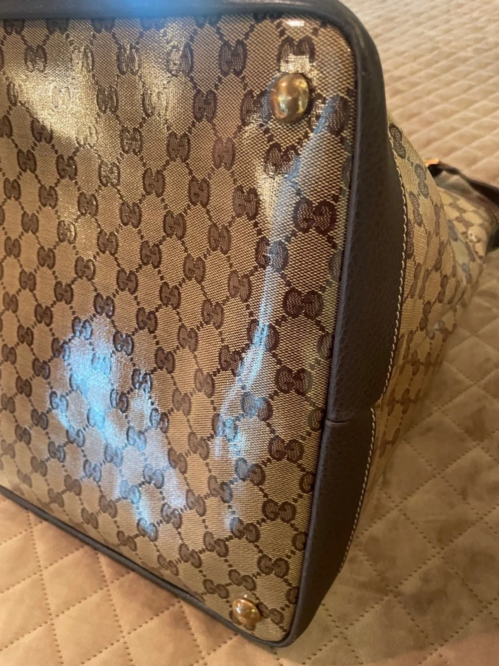 Gucci Brown Monogram Coated Canvas Travel Tote
